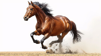 Obraz na płótnie Canvas Bay horse run free gallop isolated on white 