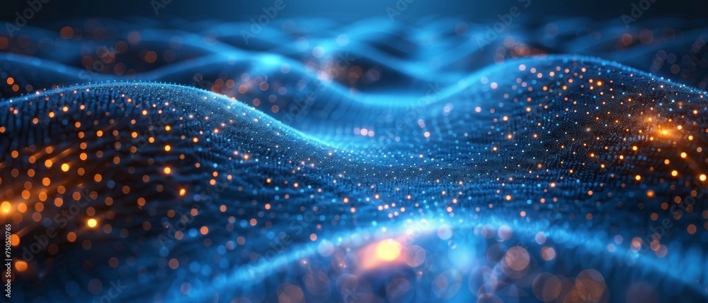 Aufkleber the concept of technology is represented by abstract connected dots on a bright blue background.