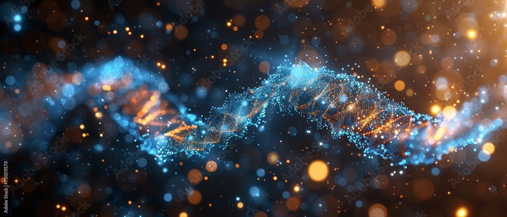 Aufkleber An abstract, blue, and dark digital background. A concept of future information technology. A digital code, a communication of data, and information transfer from DNA to DNA.