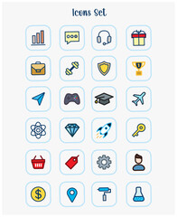 Color Icons set vector black and white background