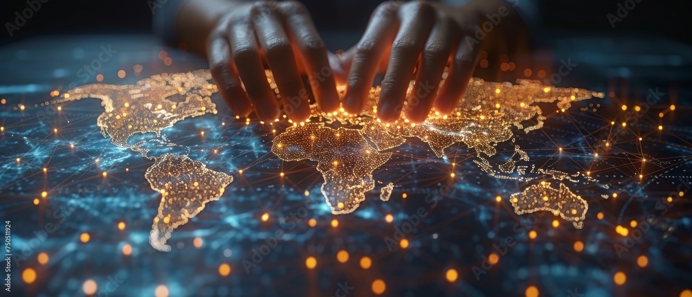 Aufkleber 3D rendering of a global network of businessmen and data exchanges across the globe