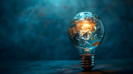 The symbolic representation of Earth illuminated in a light bulb. Concept Earth, Symbolism, Light bulb, Illumination, Ecology