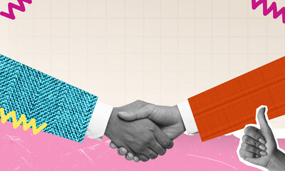 A handshake of businessmen. Modern design with a positive context.