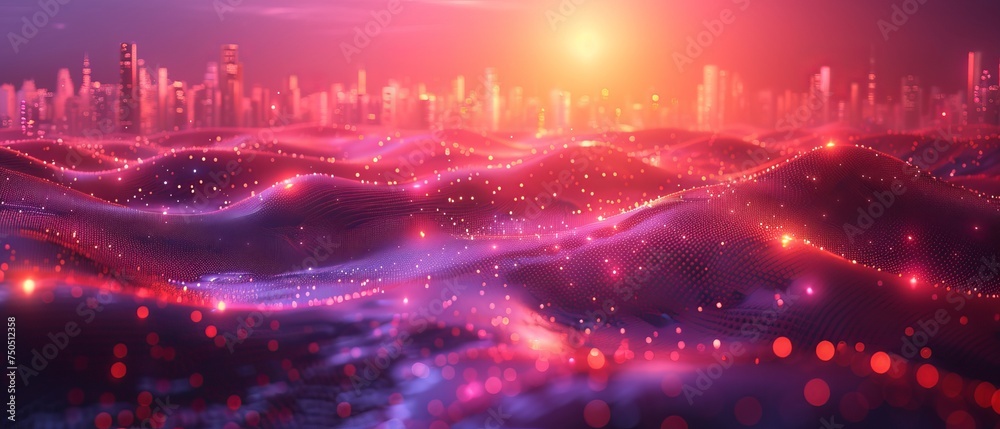 Fototapete The concept of smart city and abstract dot point is connected by gradient lines and wave line design , with big data connection technology.