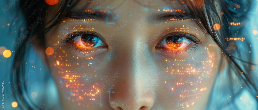Poster this is a portrait of a female asian entrepreneur using an innovative ecommerce app using ai, big da