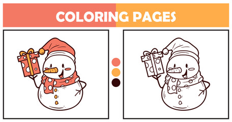 Cute snowman character coloring pages for kids vector illustration