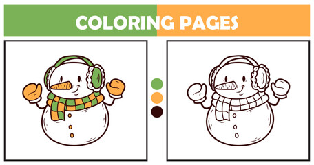 Yellow and green snowman character coloring pages for kids vector illustration