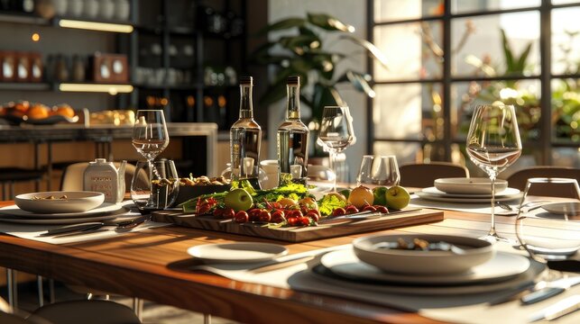 a Sunday supper in an inviting home setting, with a beautifully set table adorned with delicious dishes and drinks, evoking a sense of coziness and togetherness. - Powered by Adobe