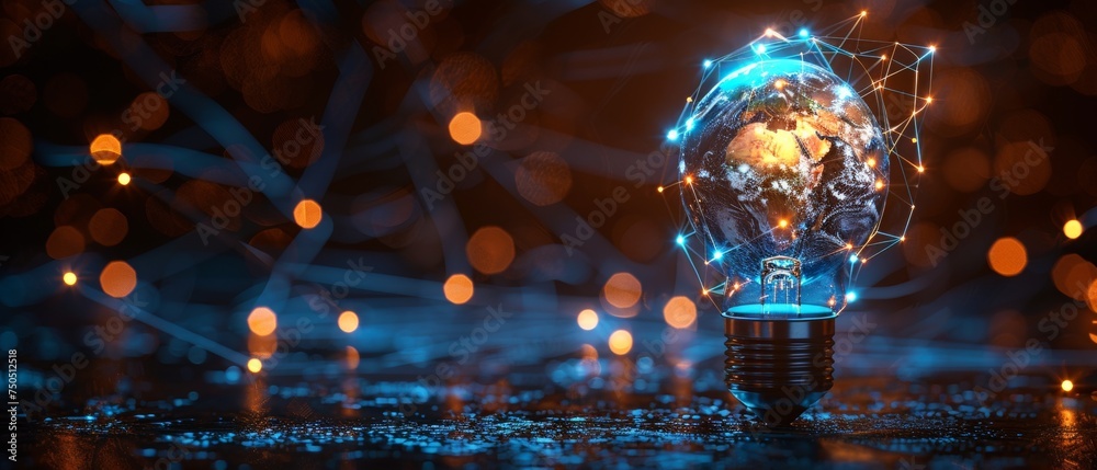 Aufkleber a blue light bulb with earth inside it. the concept of earth hour ecology. low poly style design. ge