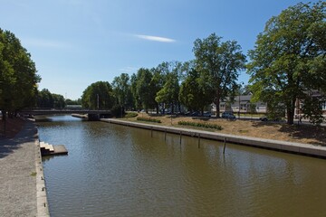 View of river Salonjoki in the center of city of Salo in summer, Finland.