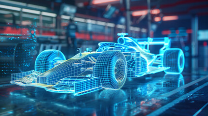 Racing Car Hologram Wireframe.