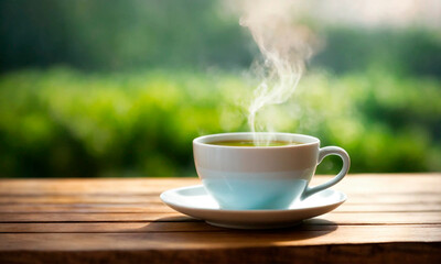 cup of tea on a tea plantation. Selective focus.