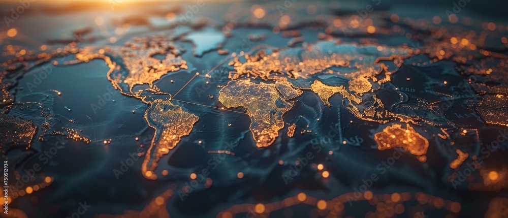Aufkleber Businessman handshake with effect global world map network link connection and graph chart of stock market graphic diagram, digital technology, internet communication, teamwork, partnership.