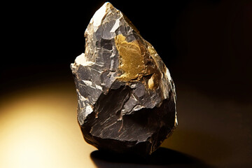 Fototapeta premium Naldrettite is a rare precious natural stone on a black background. AI generated.