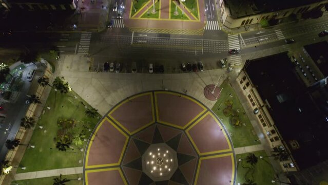 Night aerial view of the Grau Callao and Emilio San Martin squares in La Punta, Callao. Peru