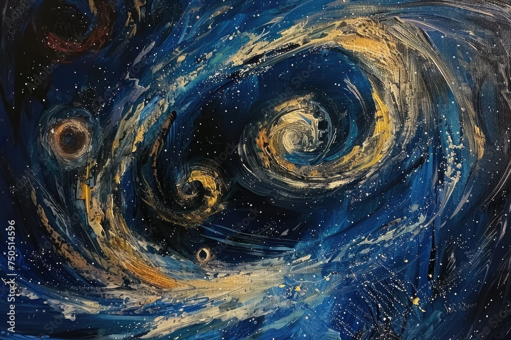 Wall mural abstract formations resembling planetary orbits and cosmic trajectories against a backdrop of swirli