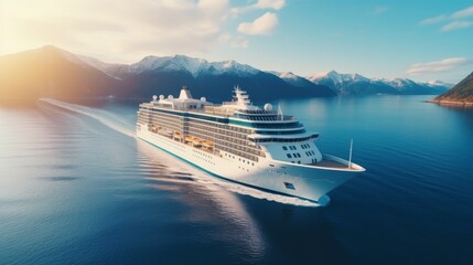 Grand cruise ship sails the vast ocean - obrazy, fototapety, plakaty