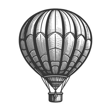 Airship hot air balloon vintage sketch engraving generative ai raster illustration. Scratch board imitation. Black and white image.