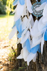 Handmade dream catcher with feathers threads and beads rope hanging