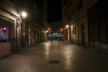 Street in the old town of Bilbao at night