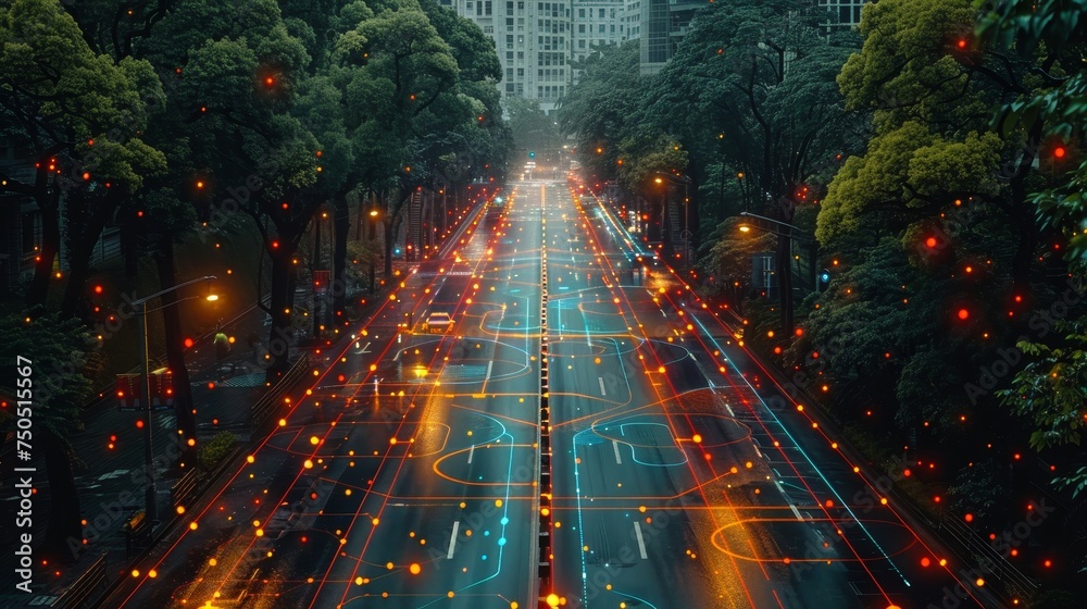 Aufkleber Flyover road automatic sensing system with radar signal system. Conceptual design for smart city commute transportation network.