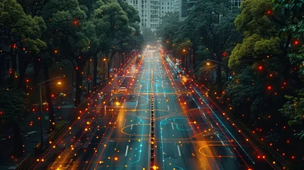 Foto op Canvas Flyover road automatic sensing system with radar signal system. Conceptual design for smart city commute transportation network. © Zaleman
