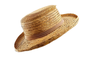 Isolated boater straw hat in studio with beach accessories concept.
