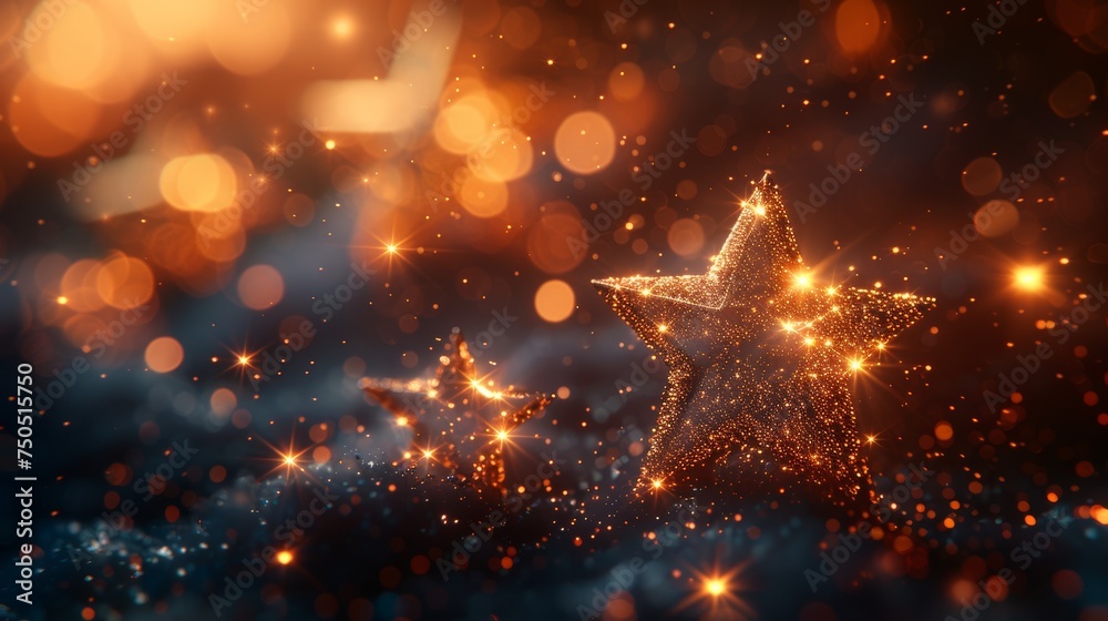 Fototapete An abstract golden star pattern. Low poly style design. Abstract geometric background. Wireframe light connection structure. Abstract 3d graphic concept. Isolated  illustration.
