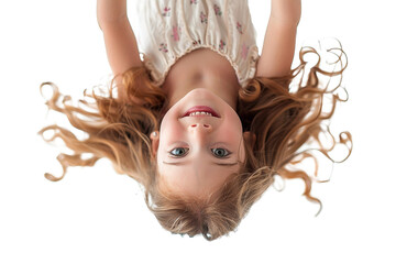 Hanging upside down, a little girl
