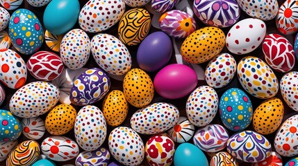 Variety of colorful eggs used in Easter festivities, adding vibrancy and joy to the celebration of this special holiday.
