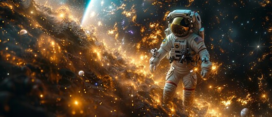 Astronaut in outer space and planet earth in the background. - obrazy, fototapety, plakaty