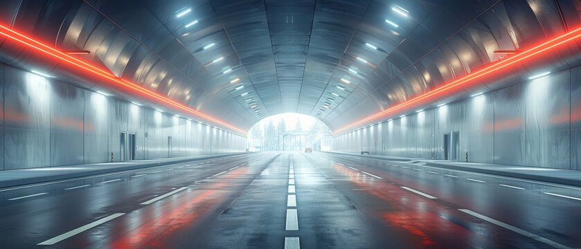 Rendering of a tunnel on a highway with an empty asphalt road.