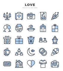 Love Two Color icons collection. 25 icon set. Vector illustration.