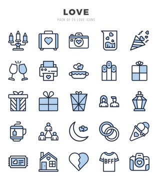 Love Two Color icons collection. 25 icon set. Vector illustration.