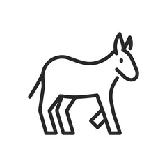 Democratic Party Donkey Icon, Symbol of American Politics, Simple Outline Thin Line Vector Illustration. Emblematic Representation for Elections and Campaigns