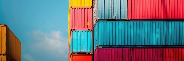 Shipping containers in various colors under a dramatic sunset sky, emphasizing global trade