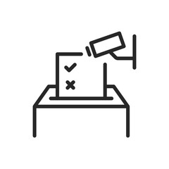 Election Surveillance Camera Icon. Outline Vector for Polling Station Security, Voting Process Monitoring, and Democratic Integrity. 