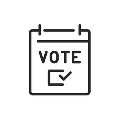 Voting Calendar Icon with Checkmark. Outline Vector Symbol for Election Date Reminder, Political Events Schedule, and Poll Registration.
