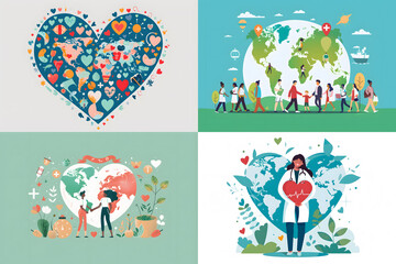 Fototapeta premium World Health Day Concept, Earth Healthcare, Flat design style