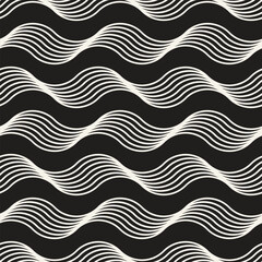 Vector seamless pattern. Repeating geometric elements. Stylish monochrome background design. - 750519915