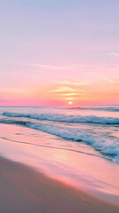 Tranquil Beach during a Vibrant Sunset Offering Sense of Peaceful Solitude - obrazy, fototapety, plakaty