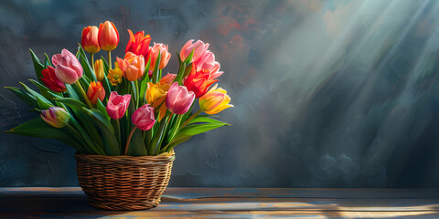 bouquet of tulips, Bouquet tulip flowers in a metal bucket , 
 - obrazy, fototapety, plakaty