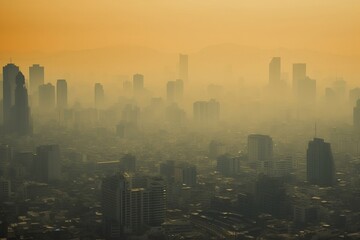 大気汚染で黄色く染まった空