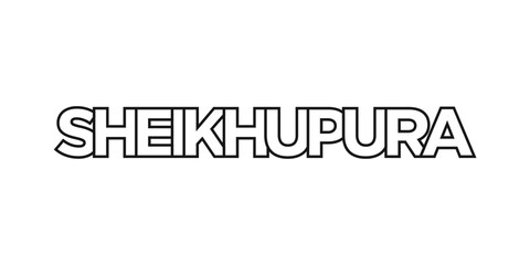 Sheikhupura in the Pakistan emblem. The design features a geometric style, vector illustration with bold typography in a modern font. The graphic slogan lettering.