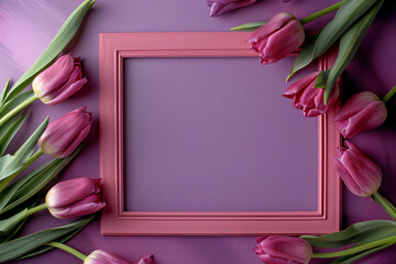 A purple background with a frame of flowers. The flowers are purple and are arranged in a way that...