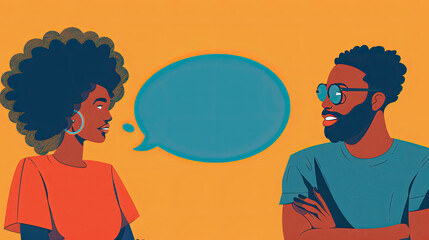 African american man and woman standing facing each other, engaged in a conversation. Both individuals appear focused and attentive