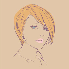 Young woman face half turn view. Elegant silhouette of a female head.