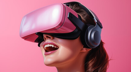 Obraz na płótnie Canvas A woman wearing a virtual reality glasses