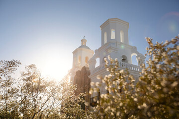 Built in 1797, afternoon light shines on the historic Spanish colonial era San Xavier del Bac...