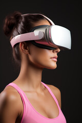 Fototapeta premium A woman wearing a virtual reality glasses